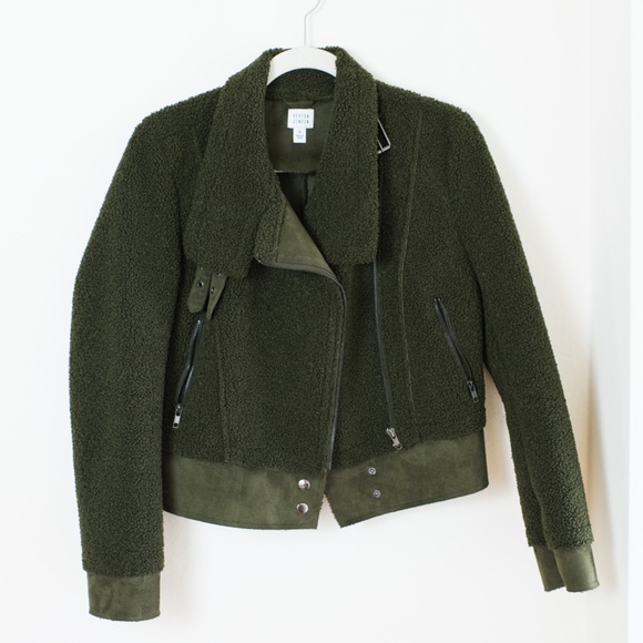 Peyton Jensen Jackets & Coats Evereve Peyton Jensen Olive Green Sherpa Moto Jacket Poshmark